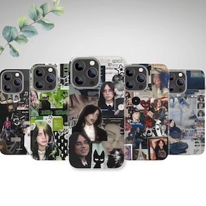 May include: A collection of five phone cases featuring collages of images. The cases display various photos of a singer, with text and graphic elements. The cases have a glossy finish and are designed for a smartphone.