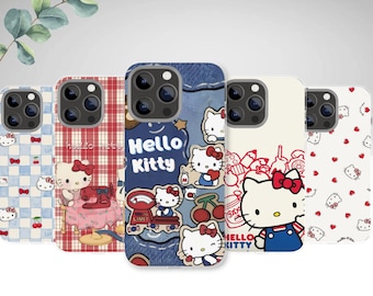 Cute Hello Kitty Phone Case for iPhone 16 15 14 13 Pro Max, Samsung S24 S23 Ultra, Google Pixel 9, Kawaii Red Gingham Cover, Y2K Aesthetic D