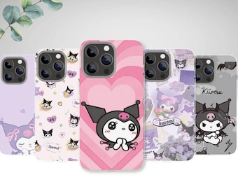 Cute Kuromi Phone Case for iPhone 16 15 14 13 Pro Max, Pastel Pink Heart Cover, Goth Kawaii Purple Shell, Samsung S24 S23 Ultra, Google Pixe