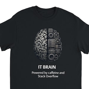 Camiseta IT Brain, Camiseta Powered By Caffeine Stack Overflow, Camiseta para desarrolladores, programadores y administradores de sistemas