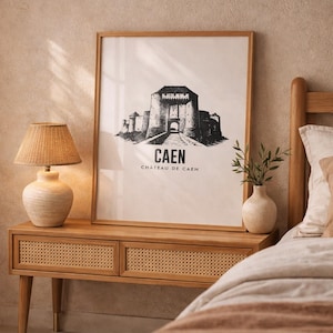 Caen – città dai cento campanili | manifesto vintage della Normandia – decorazione Calvados