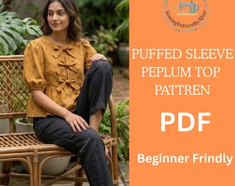 Cartamodello per top peplum con maniche a sbuffo (PDF) – Adatto ai principianti