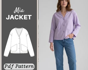 Lavender Button Front Jacket PDF Pattern | Women's V-Neck Cardigan Style Top (XS-XXXL)