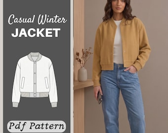 Women's Cropped Bomber Jacket PDF Pattern | Casual Lightweight Snap-Front (XS-XXXL)