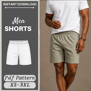 Men's Elastic Waist Shorts PDF Sewing Pattern XS–3XL : Beginner Friendly Casual Lounge & Summer Shorts Template Instant Download