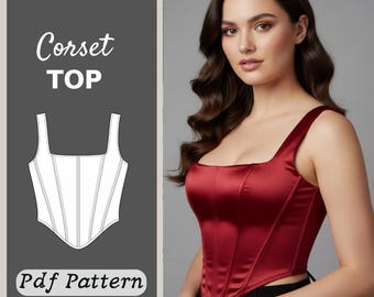 Corset Bustier Sewing Pattern, Lace Up Back Bodice (PDF Download)