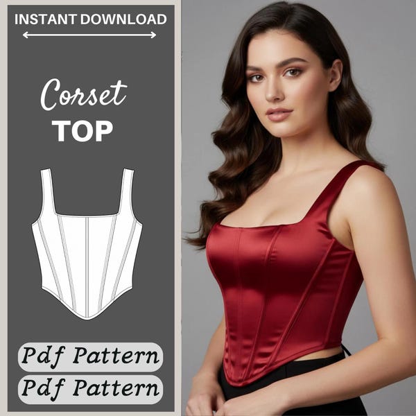 Corset Bustier Sewing Pattern, Lace Up Back Bodice (PDF Download)