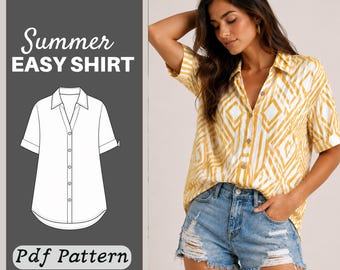Women's Relaxed Fit Button-Up Shirt Sewing Pattern (PDF Download)