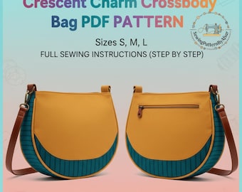 Modello di cucito per borsa a tracolla Crescent / Borsa a tracolla con tasca con cerniera