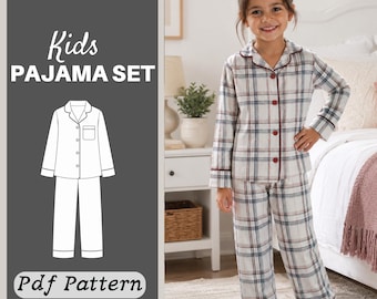 Kids Pajama Set PDF Sewing Pattern: Classic Button-Up Sleepwear (12M–12Y)