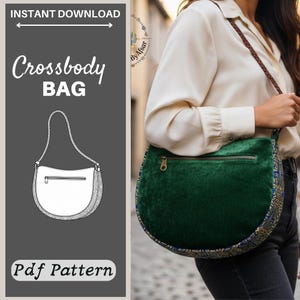 Patrón de costura en PDF para bolso bandolera, tutorial para bolso de hombro en forma de media luna, patrón para bolso hobo, descarga digital instantánea.