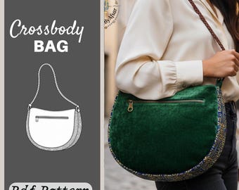 Crescent Crossbody Bag Sewing Pattern PDF, Curved Hobo Purse Pattern, Shoulder Bag Tutorial, Digital Download