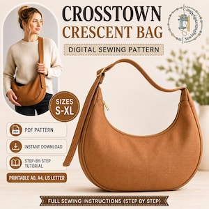 Crescent Hobo Bag Sewing Pattern – Trendy Shoulder Purse (Digital Download) , hobo bag sewing pattern