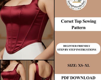Cartamodello per corpetto bustier / Cartamodello + istruzioni illustrate dettagliate / XS - XL / A0, A4 e US-Letter