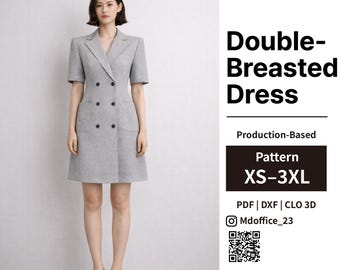 Double-Breasted Dress Sewing Pattern | Tailored, Patch Pockets | PDF, DXF, Clo | Size XS–3XL