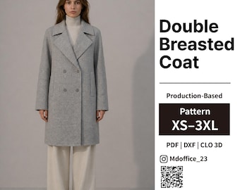 Double Breasted Coat Sewing Pattern | Minimal Tailored Style | PDF, DXF, CLO 3D