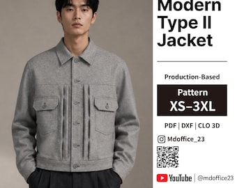 Modern Type 2 Jacket Sewing Pattern | Pleated Pockets (pdf, dxf, clo 3d)