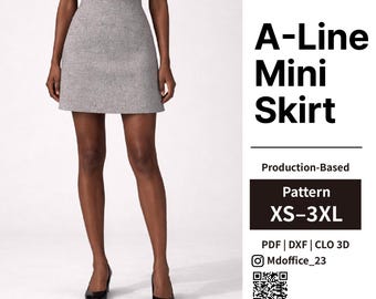 A-Line Mini Skirt Sewing Pattern with Side Zipper | Pdf, Dxf, Clo 3D | XS–3XL
