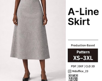 A-Line Skirt Sewing Pattern | Pockets, Back Zipper | PDF, DXF, Clo | Size XS–3XL