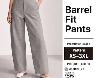 Barrel Fit Pants Sewing Pattern | Pockets | PDF, DXF, Clo | Size XS–3XL