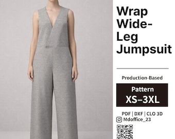 Wrap Wide-Leg Jumpsuit Sewing Pattern | Production-Based| PDF, DXF, Clo | Size XS–3XL