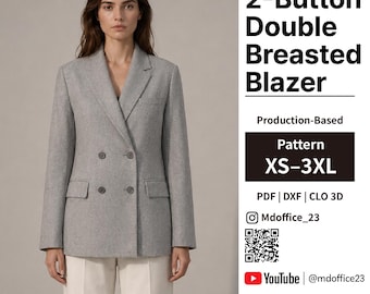 Classic 2-Button Blazer Sewing Pattern | Production-Based, Tailored Fit | PDF, DXF, Clo | Size XS–3XL