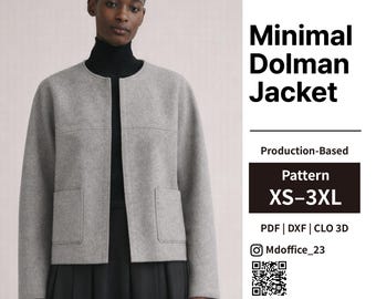 Minimal Dolman Jacket Sewing Pattern | Production-Based, Sizes xs–3xl (pdf, dxf, clo 3d)