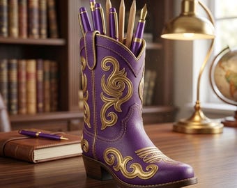 Cowboy Boot Pen Holder STL | 3D Printable Western Boot Pencil Cup | Cute Desk Organizer Marker Holder Digital File