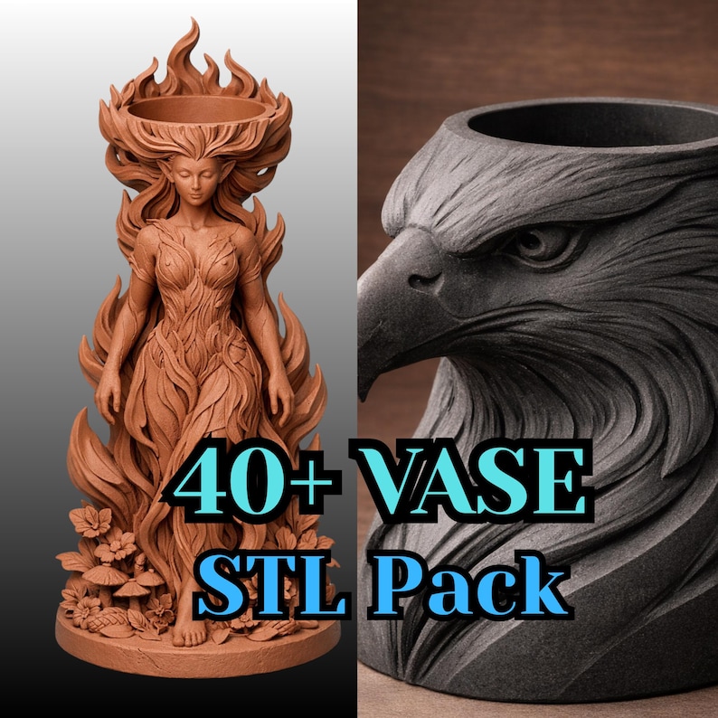 Skulptural vas STL-paket | Ansikts- och djurplanter, 3D-utskriftsfiler bild 1