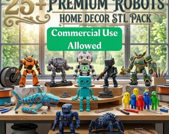25+ Premium Robot STL Pack | 3D Printable Mecha Figures Desk Decor | Sci-Fi Robots Toy Bundle Commercial Use Allowed Instant Download