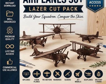 30+ Airplane Laser Cut Files, Aircraft Model SVG DXF Bundle, Wooden Plane 3D Puzzle, Biplane, Warbird, Jet & Seaplane CNC Designs