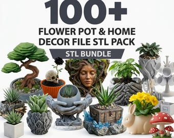 100+ blomkrukor i STL-format, planteringskärl i STL-format, heminredning i STL-format, växtkruka i Suckulentformat, trädgårdsdekor i STL-format, kommersiellt bruk
