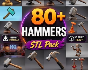 80+ Hammer STL Pack for 3D Printing | Tool Bundle 3D Model | Decorative & Functional Hammer STL Collection | Digital Download DIY Design