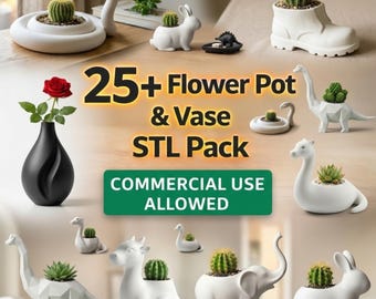 25+ Animal & Geometric Planter STL Pack | Commercial Use 3D Print Files