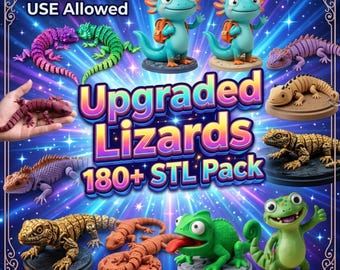 Flexi Lizard STL Bundle, 180+ Articulated Lizard STL Files, Cute Reptile 3D Print Pack, Flexible Animal STL, Dragon Lizard stl, Commercial
