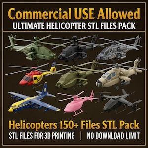 Pacchetto di oltre 150 file STL di elicotteri, file STL di aeromobili, file STL di elicotteri militari, modelli di elicotteri per stampa 3D, file STL di elicotteri radiocomandati, file STL per uso commerciale
