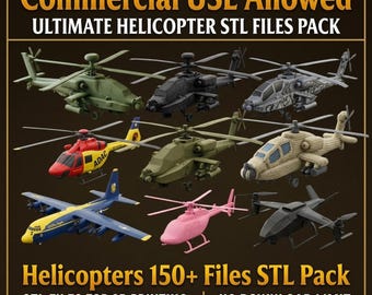 Helicopter STL Bundle 150+, Aircraft STL Files, Military Helicopter STl, 3D Print Helicopter Models, RC Helicopter STl, Commercial Use STl
