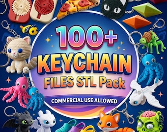 100+ Keychain STL Bundle, Keychain STL Files, 3D Print Keychain Pack, Cute Keychain STL, Commercial Use STl Bundle, Mini STl Files, Keyring