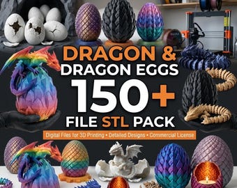 150+ Dragon and Dragon Eggs STL Pack Mega Bundle | 3D Printing Articulated Toy Commercial Use, Mythical Fantasy Flexible Digital Download