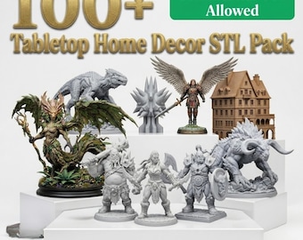 100+ Tabletop Decor STL Files Bundle, Fantasy Figurines STL Pack, Miniature Statues 3D Print Files, Home Decor STL Models, DnD Figures STl