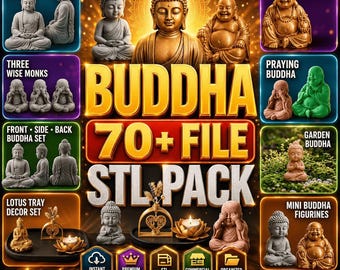 70+ Buddha STL File Pack Mega Bundle | 3D Printing Zen Garden Statues Commercial Use,