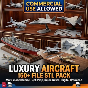 Paquete de más de 150 archivos STL de aviones, paquete de modelos 3D de aeronaves, STL de cazas a reacción, STL de helicópteros, modelos de aviones para impresión 3D, paquete STL de aviación