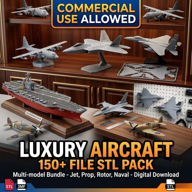 150+ Airplane STL Files Bundle, Aircraft 3D Models Pack, Jet Fighter STL, Helicopter STL, Plane Models for 3D Printing, Aviation STl Bundle image 1
