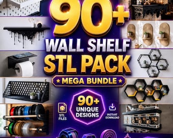 90+ Wall Shelf STL Pack Mega Bundle | 3D Printing Floating Shelves with Commercial Use, Hexagon Gothic Floating Display Ledges