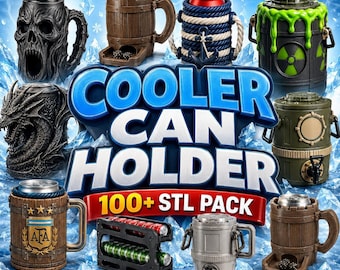 100+ Cooler Can Holder STL Pack Mega Bundle | 3D Printing Beer Mug Cozies Commercial Use, Novelty Custom Can Sleeves Digital Download