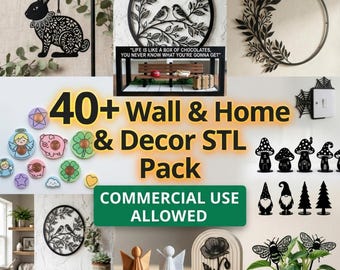 40+ Layered Wall Decor STL Pack | 3D Printable Bunny Gnome Mushroom Angel Floral Frame | Cottagecore Home Wall Art Commercial Use Instant