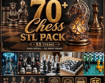 70+ Chess STL Pack Mega Bundle | 3D Printing Chess Sets Commercial Use, High Detail Luxury Star SciFi Board Game Pieces Digital Download