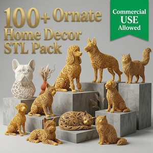 100+ Ornate Home Decor STL Bundle, Animal Sculpture STL, Decorative STl Files, Modern Decor STl Pack, 3D Print Decor Bundle, Commercial Use
