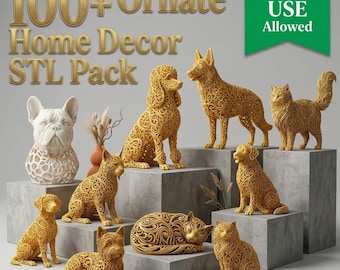 100+ Ornate Home Decor STL Bundle, Animal Sculpture STL, Decorative STl Files, Modern Decor STl Pack, 3D Print Decor Bundle, Commercial Use