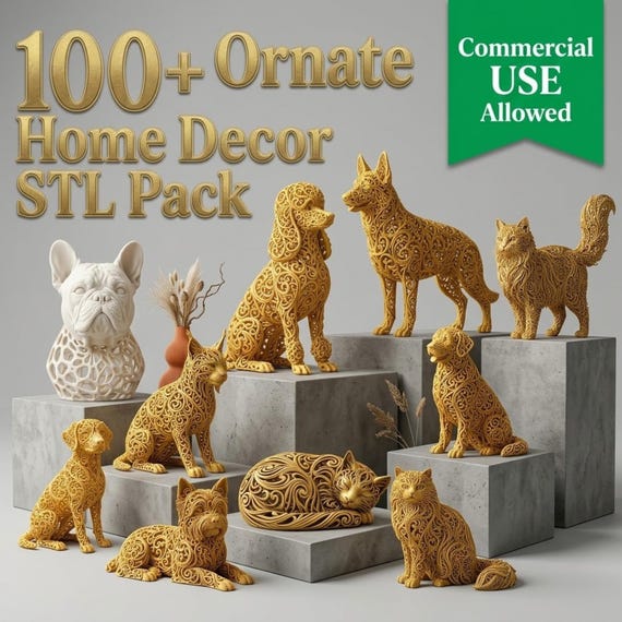100+ Ornate Home Decor STL Bundle, Animal Sculpture STL, Decorative STl Files, Modern Decor STl Pack, 3D Print Decor Bundle, Commercial Use